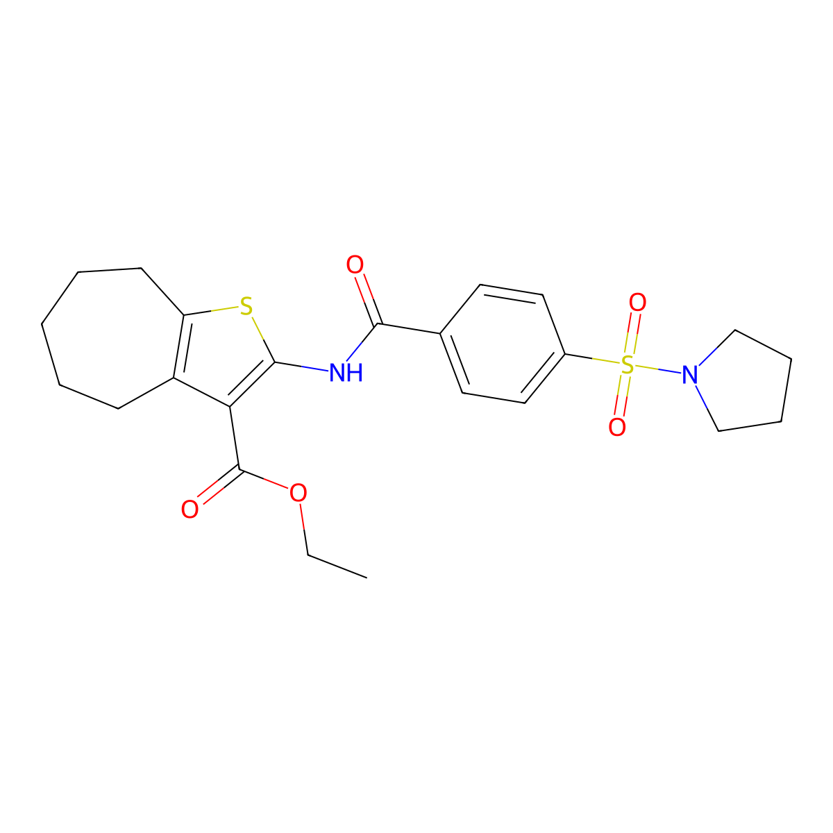 ethyl 2-(4-(pyrrolidin-1-ylsulfonyl)benzamido)-5,6,7,8-tetrahydro-4H-cyclohepta[b]thiophene-3-carboxylate molecular structure, CAS 397290-64-1