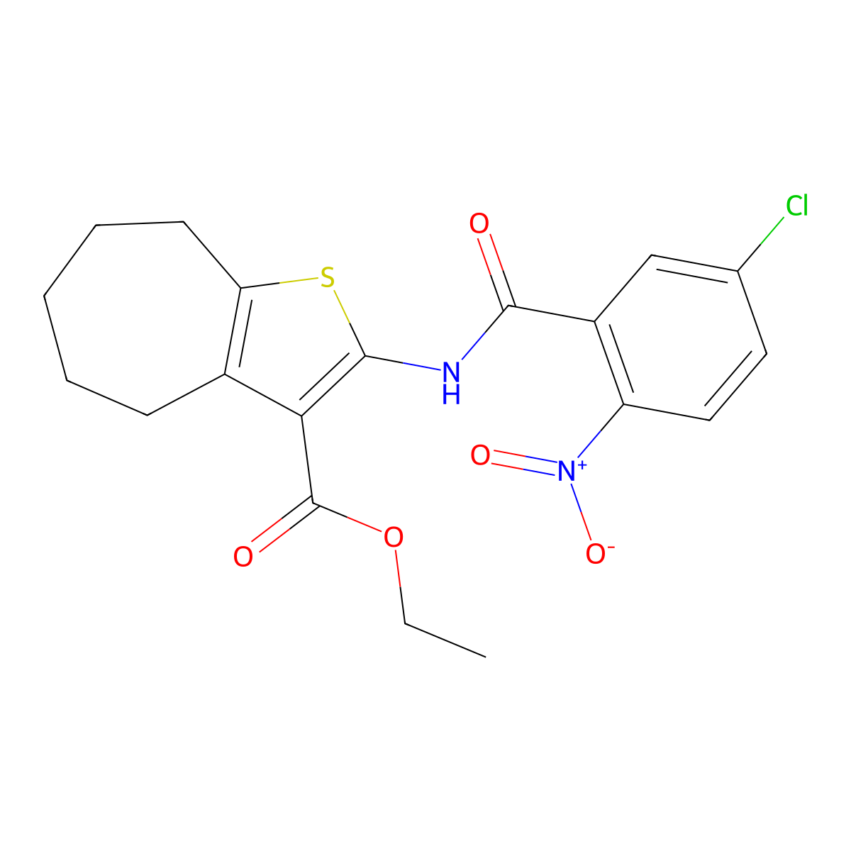 ethyl 2-(5-chloro-2-nitrobenzamido)-5,6,7,8-tetrahydro-4H-cyclohepta[b]thiophene-3-carboxylate molecular structure, CAS 397290-70-9