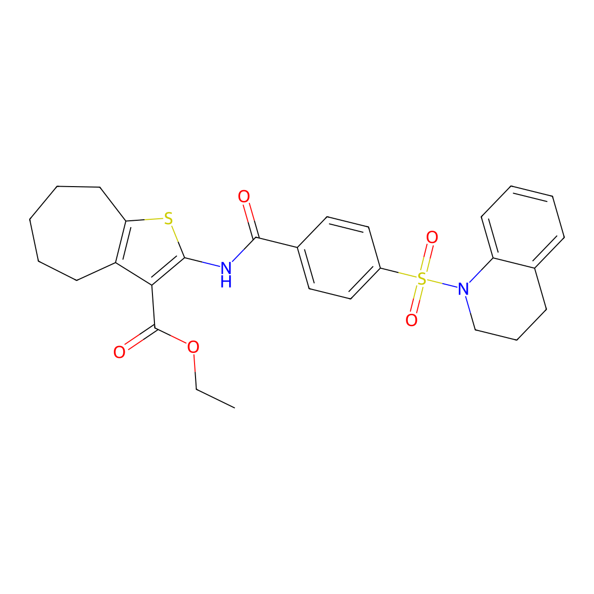 ethyl 2-(4-((3,4-dihydroquinolin-1(2H)-yl)sulfonyl)benzamido)-5,6,7,8-tetrahydro-4H-cyclohepta[b]thiophene-3-carboxylate molecular structure, CAS 397290-71-0