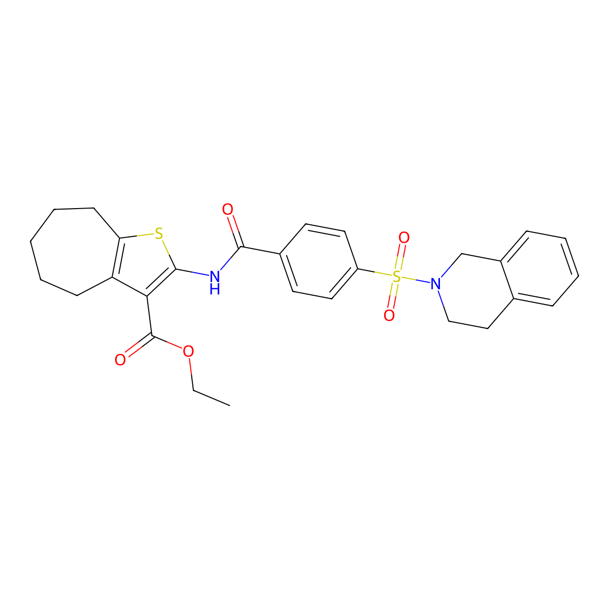 ethyl 2-(4-((3,4-dihydroisoquinolin-2(1H)-yl)sulfonyl)benzamido)-5,6,7,8-tetrahydro-4H-cyclohepta[b]thiophene-3-carboxylate molecular structure, CAS 397290-73-2