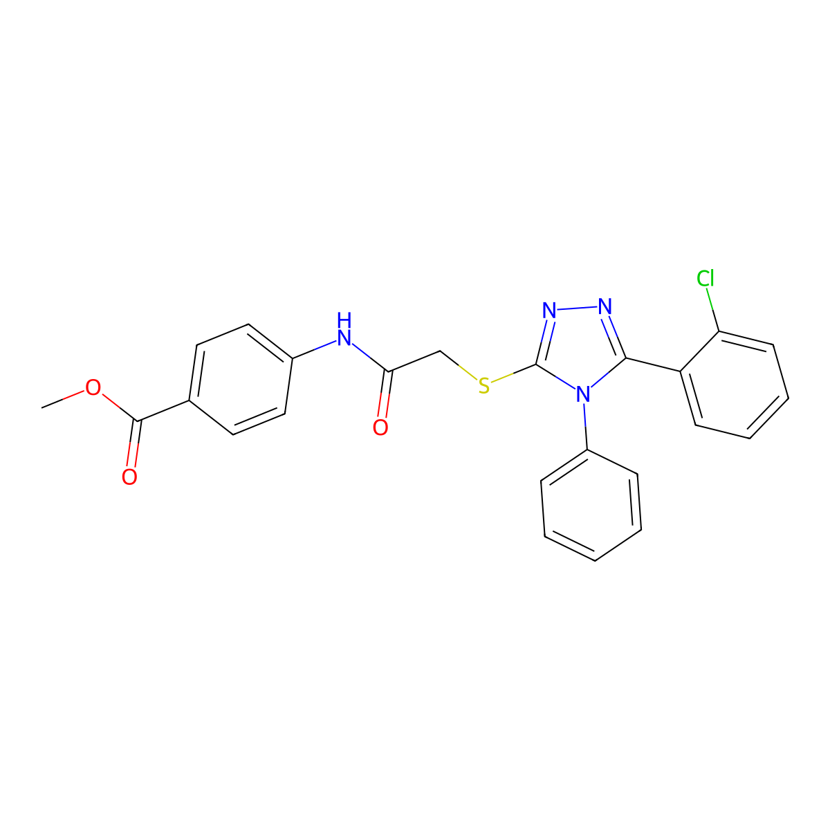 methyl 4-[({[5-(2-chlorophenyl)-4-phenyl-4H-1,2,4-triazol-3-yl]sulfanyl}acetyl)amino]benzoate molecular structure, CAS 397290-91-4