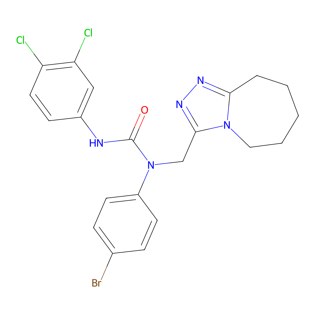 Urea, N-(4-bromophenyl)-N'-(3,4-dichlorophenyl)-N-[(6,7,8,9-tetrahydro-5H-1,2,4-triazolo[4,3-a]azepin-3-yl)methyl]- molecular structure, CAS 397291-11-1