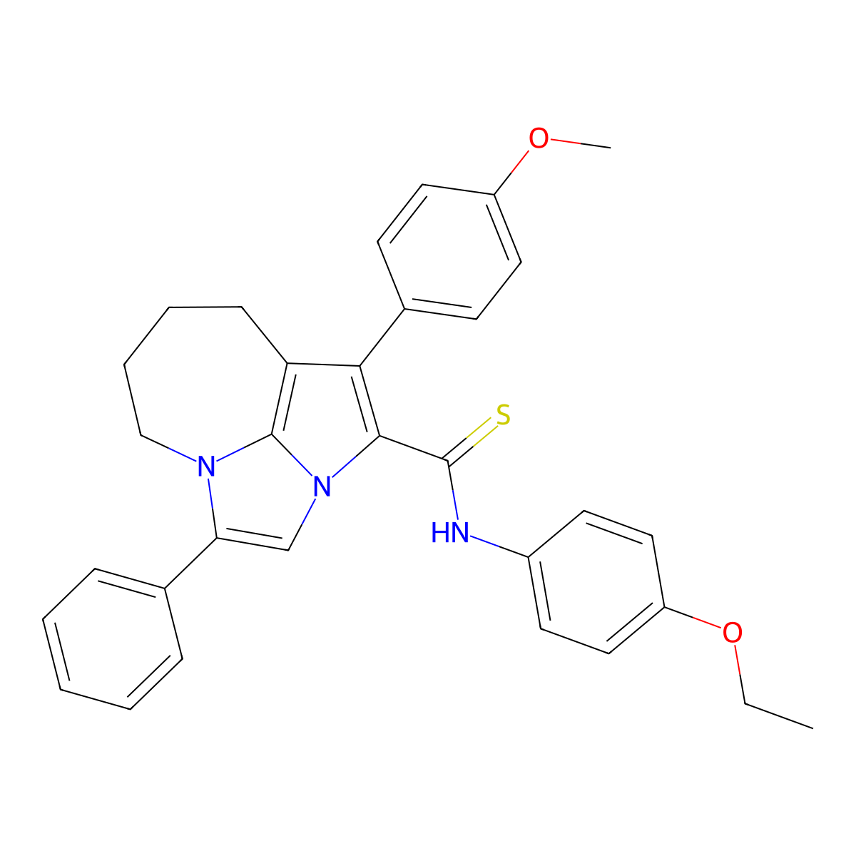 N-(4-ethoxyphenyl)-1-(4-methoxyphenyl)-4-phenyl-5,6,7,8-tetrahydro-2a,4a-diazacyclopenta[cd]azulene-2-carbothioamide molecular structure, CAS 397291-20-2