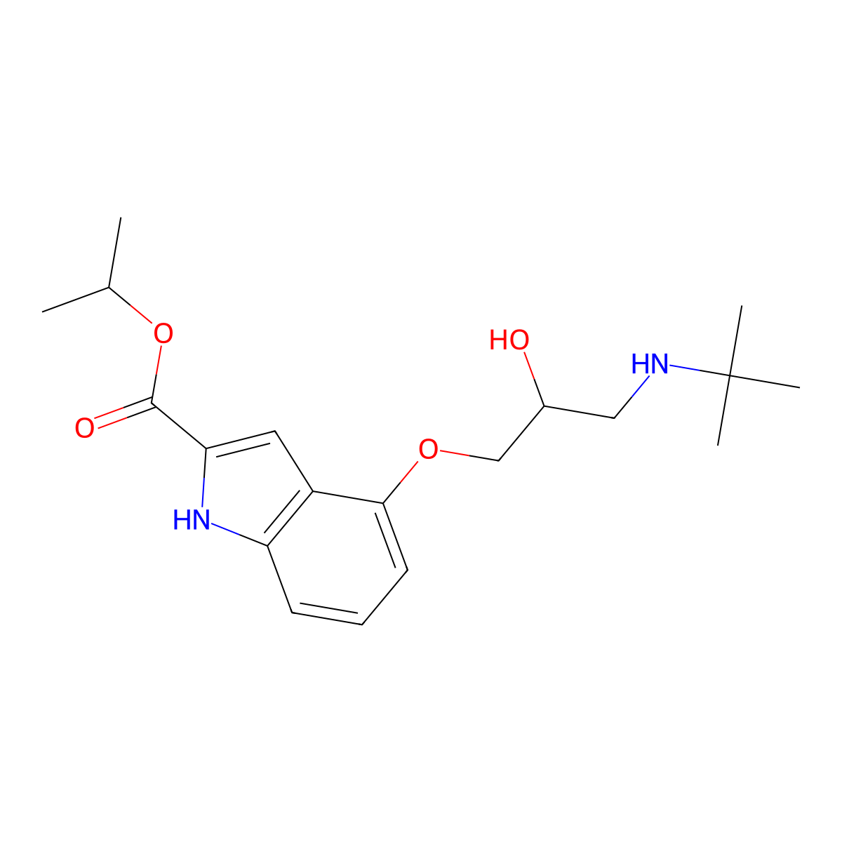 1-Methylethyl 4-(3-((1,1-dimethylethyl)amino)-2-hydroxypropoxy)-1H-indole-2-carboxylate molecular structure, CAS 39731-05-0