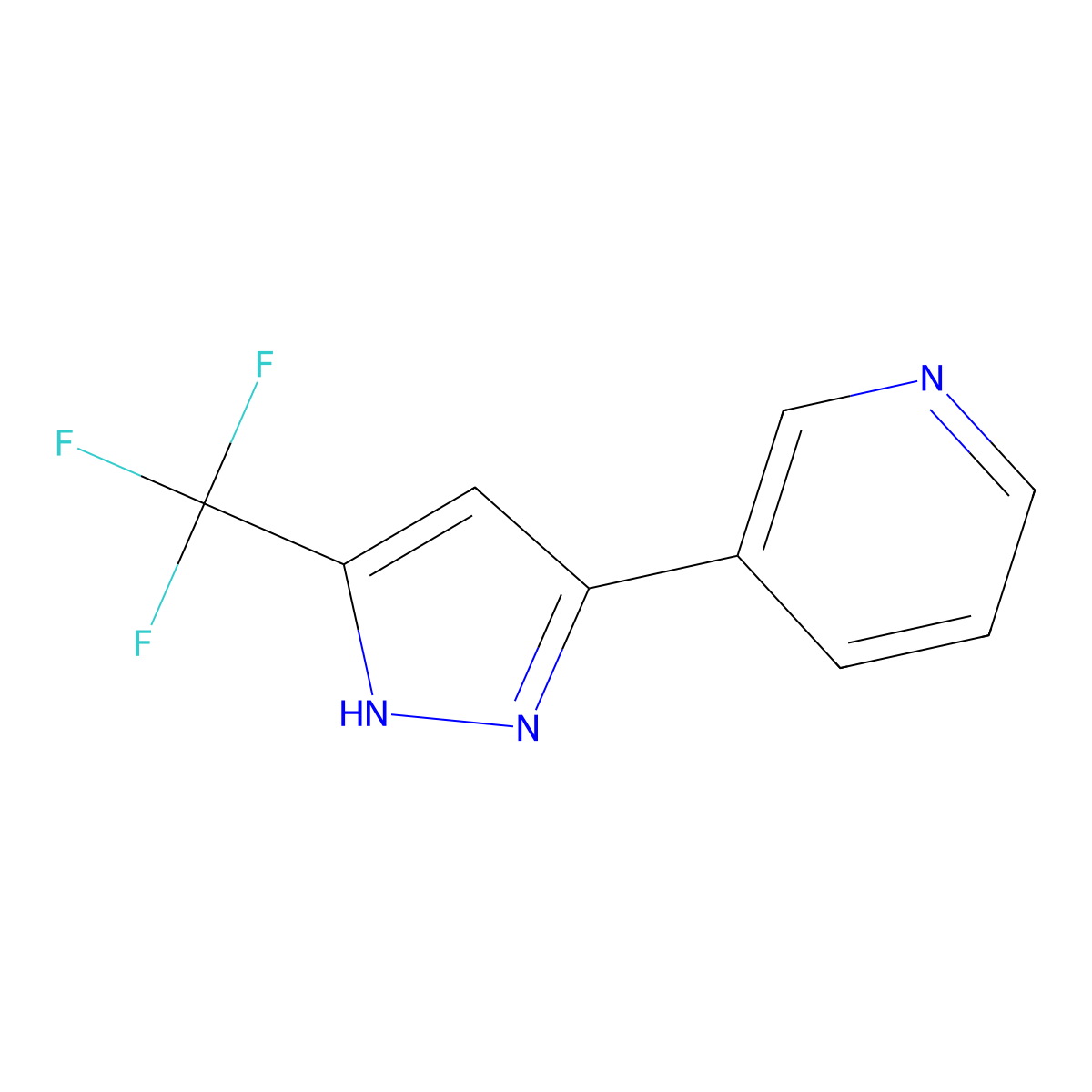 3-[5-(Trifluoromethyl)-1H-pyrazol-3-yl]pyridine molecular structure, CAS 3974-70-7