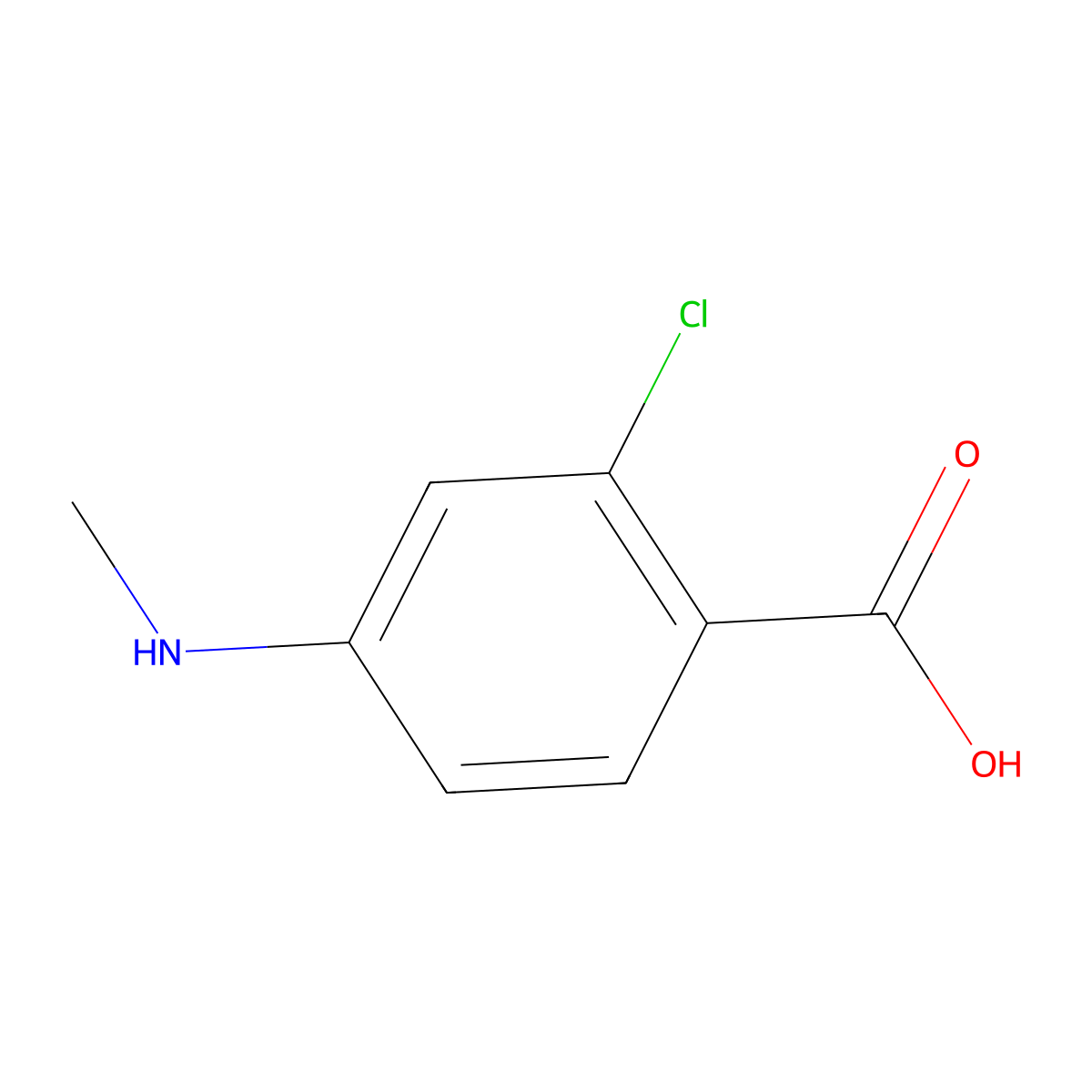 2-Chloro-4-(methylamino)benzoic acid molecular structure, CAS 3975-62-0