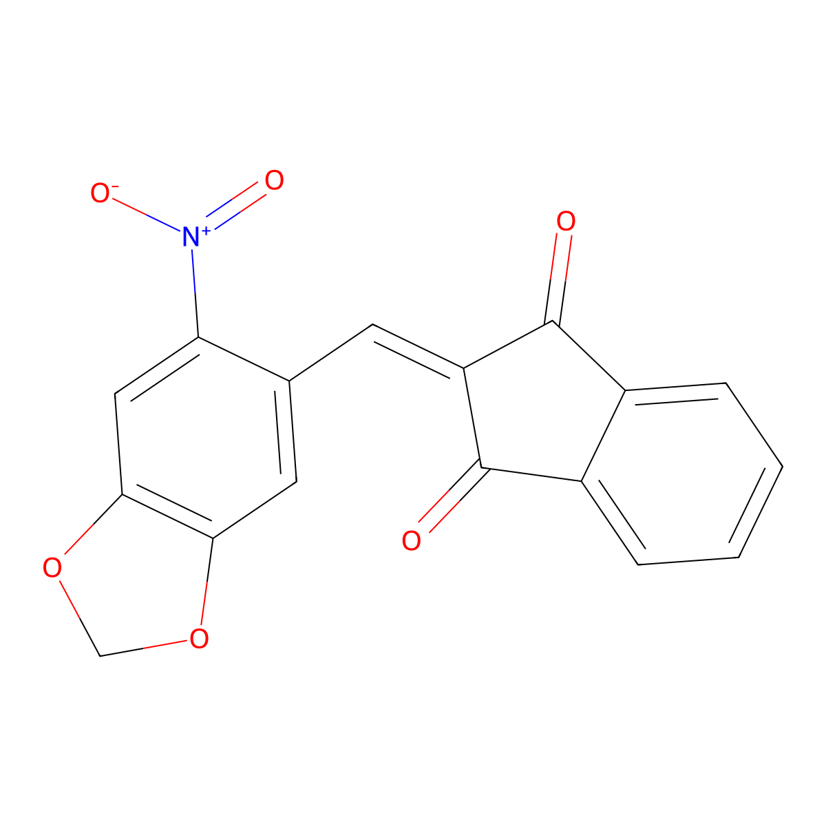 2-[(6-nitro-2H-1,3-benzodioxol-5-yl)methylidene]-2,3-dihydro-1H-indene-1,3-dione molecular structure, CAS 39752-07-3
