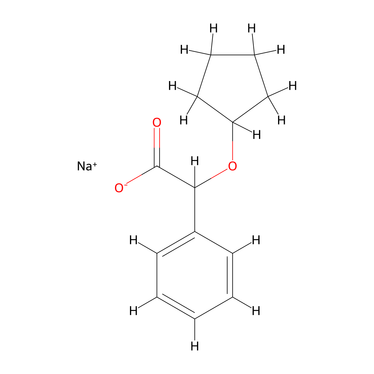 2-(Cyclopentyloxy)-2-phenylacetic acid, sodium salt molecular structure, CAS 39773-76-7