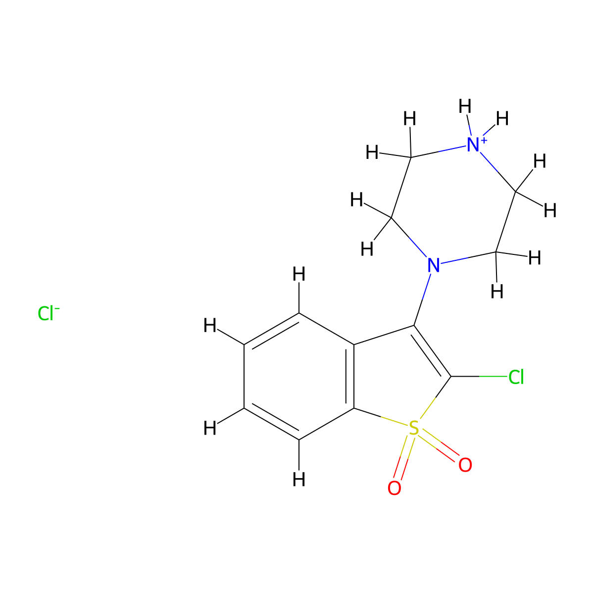 2-Chloro-3-(piperazin-1-yl)-1H-1-benzothiophene-1,1-dione--hydrogen chloride (1/1) molecular structure, CAS 39775-27-4