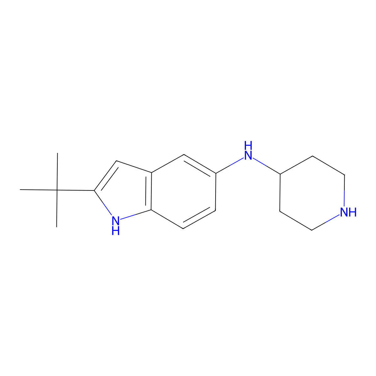 2-tert-butyl-N-piperidin-4-yl-1H-indol-5-amine molecular structure, CAS 397842-07-8
