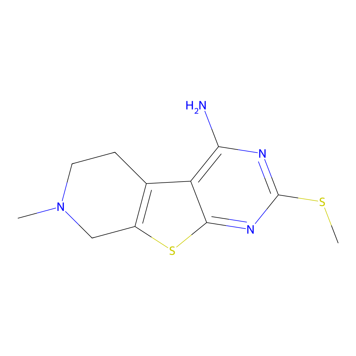 7-methyl-2-methylsulfanyl-6,8-dihydro-5H-pyrido[4,5]thieno[1,2-c]pyrimidin-4-amine molecular structure, CAS 397846-72-9