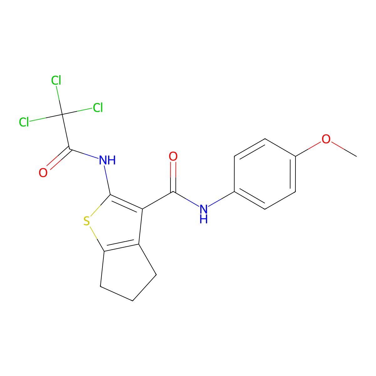 N-(4-methoxyphenyl)-2-[(trichloroacetyl)amino]-5,6-dihydro-4H-cyclopenta[b]thiophene-3-carboxamide molecular structure, CAS 397849-15-9