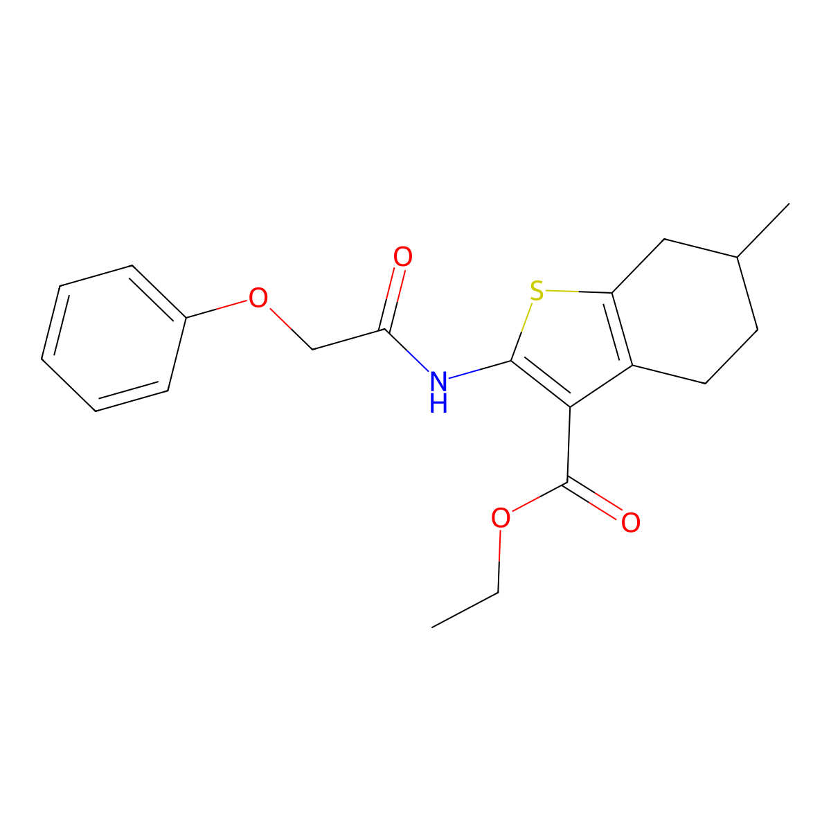 Ethyl 6-methyl-2-[(phenoxyacetyl)amino]-4,5,6,7-tetrahydro-1-benzothiophene-3-carboxylate molecular structure, CAS 397849-43-3