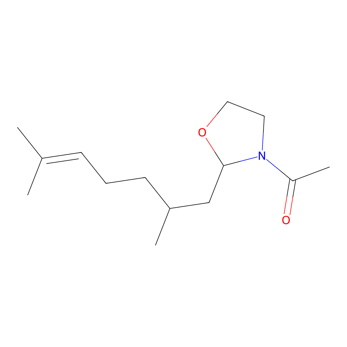 3-Acetyl-2-(2,6-dimethyl-5-heptenyl)oxazolidine molecular structure, CAS 39785-81-4
