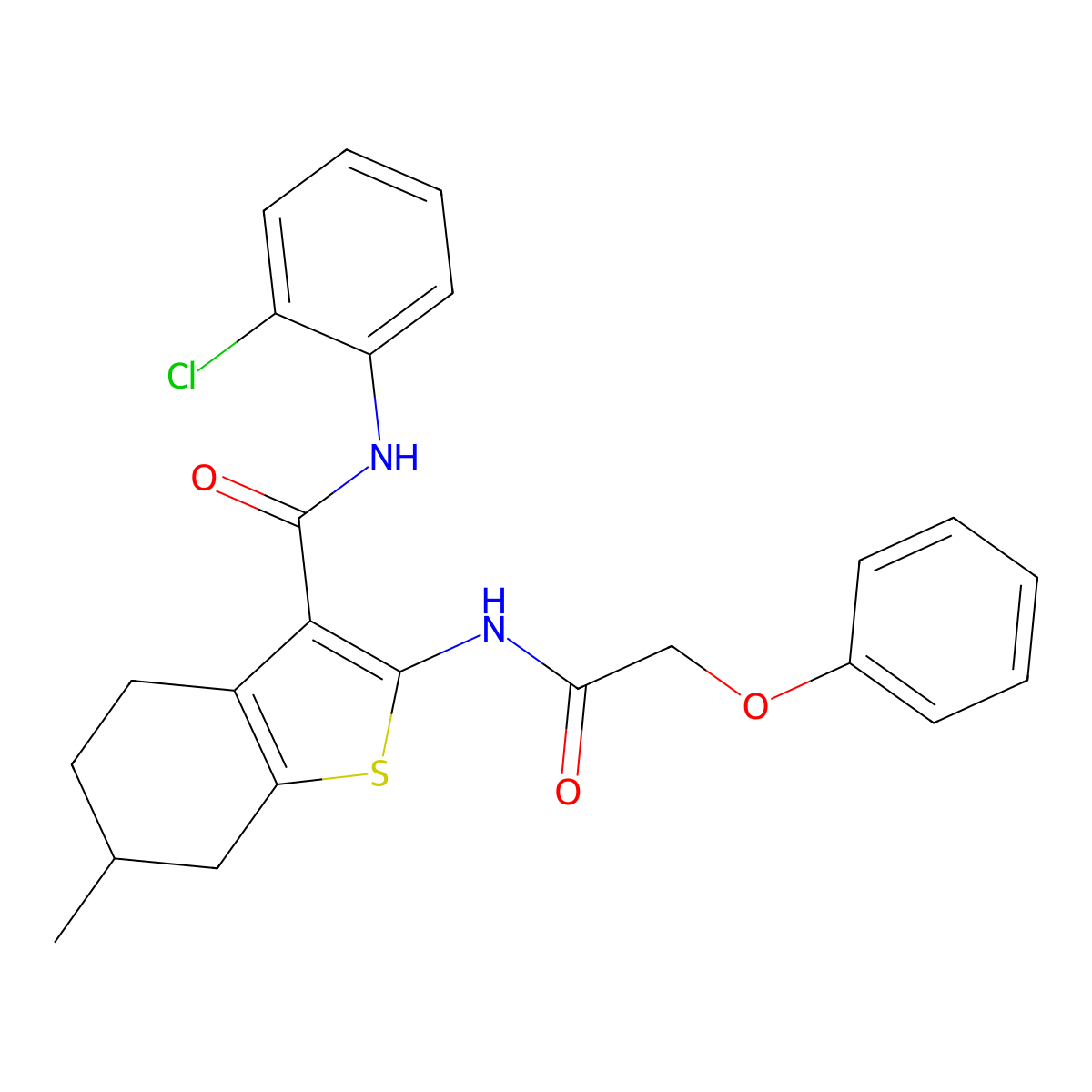 N-(2-chlorophenyl)-6-methyl-2-[(phenoxyacetyl)amino]-4,5,6,7-tetrahydro-1-benzothiophene-3-carboxamide molecular structure, CAS 397852-07-2