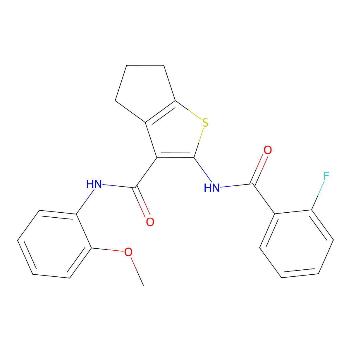 2-[(2-fluorobenzoyl)amino]-N-(2-methoxyphenyl)-5,6-dihydro-4H-cyclopenta[b]thiophene-3-carboxamide molecular structure, CAS 397852-76-5