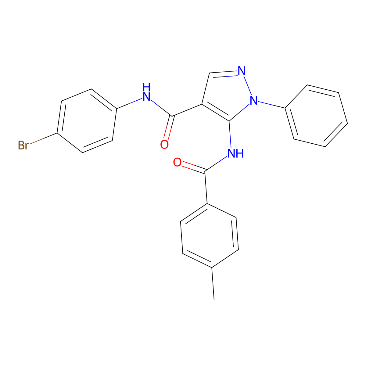 N-(4-bromophenyl)-5-[(4-methylbenzoyl)amino]-1-phenylpyrazole-4-carboxamide molecular structure, CAS 397853-15-5