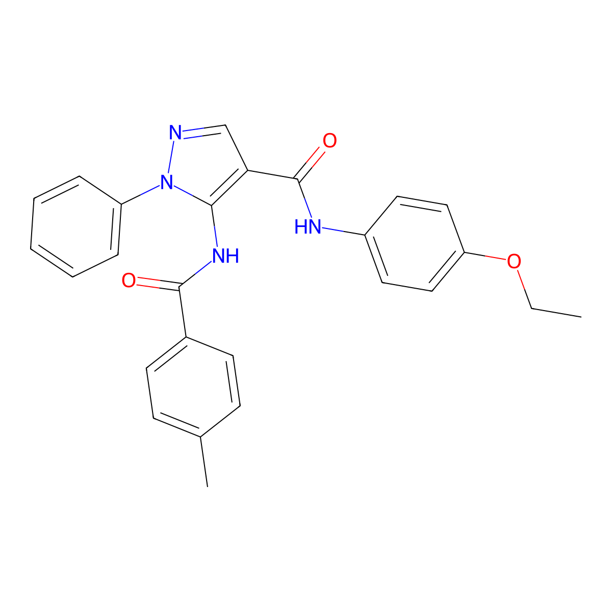 N-(4-ethoxyphenyl)-5-[(4-methylbenzoyl)amino]-1-phenylpyrazole-4-carboxamide molecular structure, CAS 397853-17-7