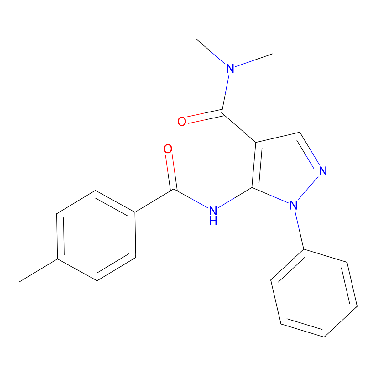 N,N-dimethyl-5-[(4-methylbenzoyl)amino]-1-phenylpyrazole-4-carboxamide molecular structure, CAS 397853-23-5