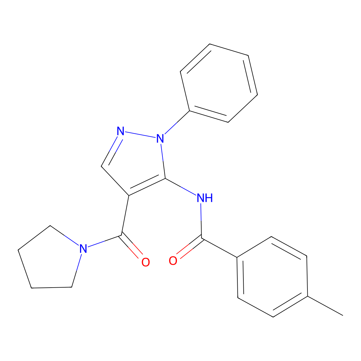 4-methyl-N-[2-phenyl-4-(pyrrolidine-1-carbonyl)pyrazol-3-yl]benzamide molecular structure, CAS 397853-25-7