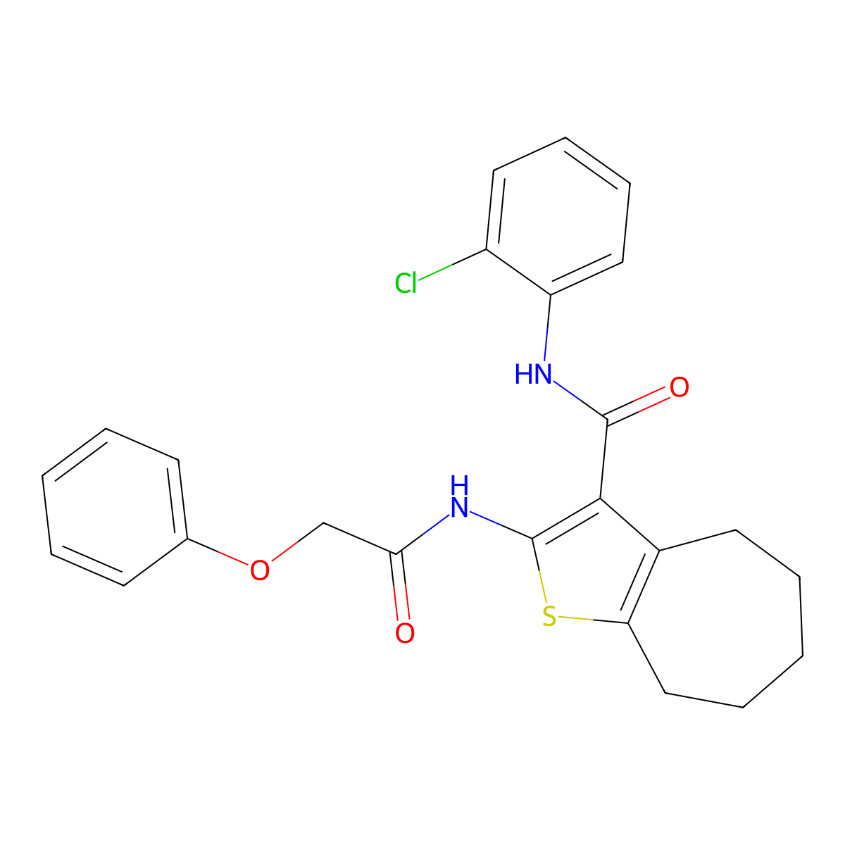 N-(2-chlorophenyl)-2-[(2-phenoxyacetyl)amino]-5,6,7,8-tetrahydro-4H-cyclohepta[b]thiophene-3-carboxamide molecular structure, CAS 397854-37-4