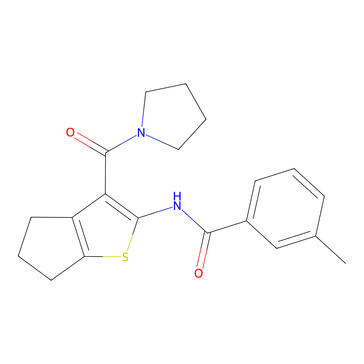 3-methyl-N-[3-(pyrrolidin-1-ylcarbonyl)-5,6-dihydro-4H-cyclopenta[b]thiophen-2-yl]benzamide molecular structure, CAS 397854-89-6