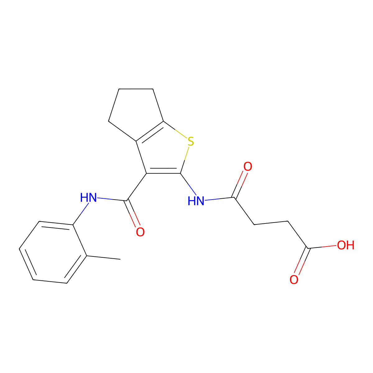 4-({3-[(2-methylphenyl)carbamoyl]-5,6-dihydro-4H-cyclopenta[b]thiophen-2-yl}amino)-4-oxobutanoic acid molecular structure, CAS 397857-93-1