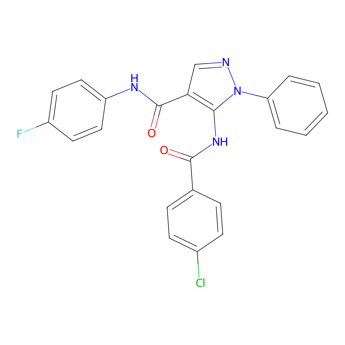 5-[(4-chlorobenzoyl)amino]-N-(4-fluorophenyl)-1-phenylpyrazole-4-carboxamide molecular structure, CAS 397860-40-1