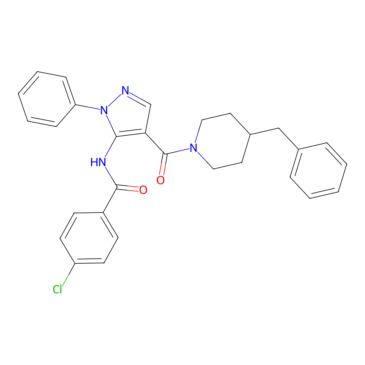 N-[4-(4-benzylpiperidine-1-carbonyl)-2-phenylpyrazol-3-yl]-4-chlorobenzamide molecular structure, CAS 397860-50-3