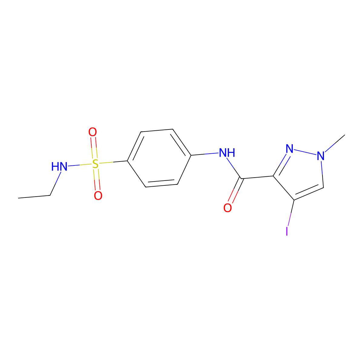 N-{4-[(ethylamino)sulfonyl]phenyl}-4-iodo-1-methyl-1H-pyrazole-3-carboxamide molecular structure, CAS 397863-78-4