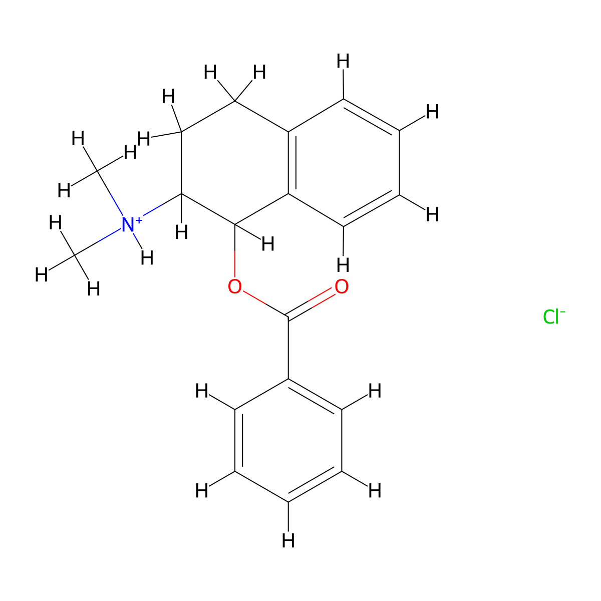 1-Naphthol, 1,2,3,4-tetrahydro-2-(dimethylamino)-, benzoate (ester), hydrochloride, (1S-cis)- molecular structure, CAS 39787-50-3
