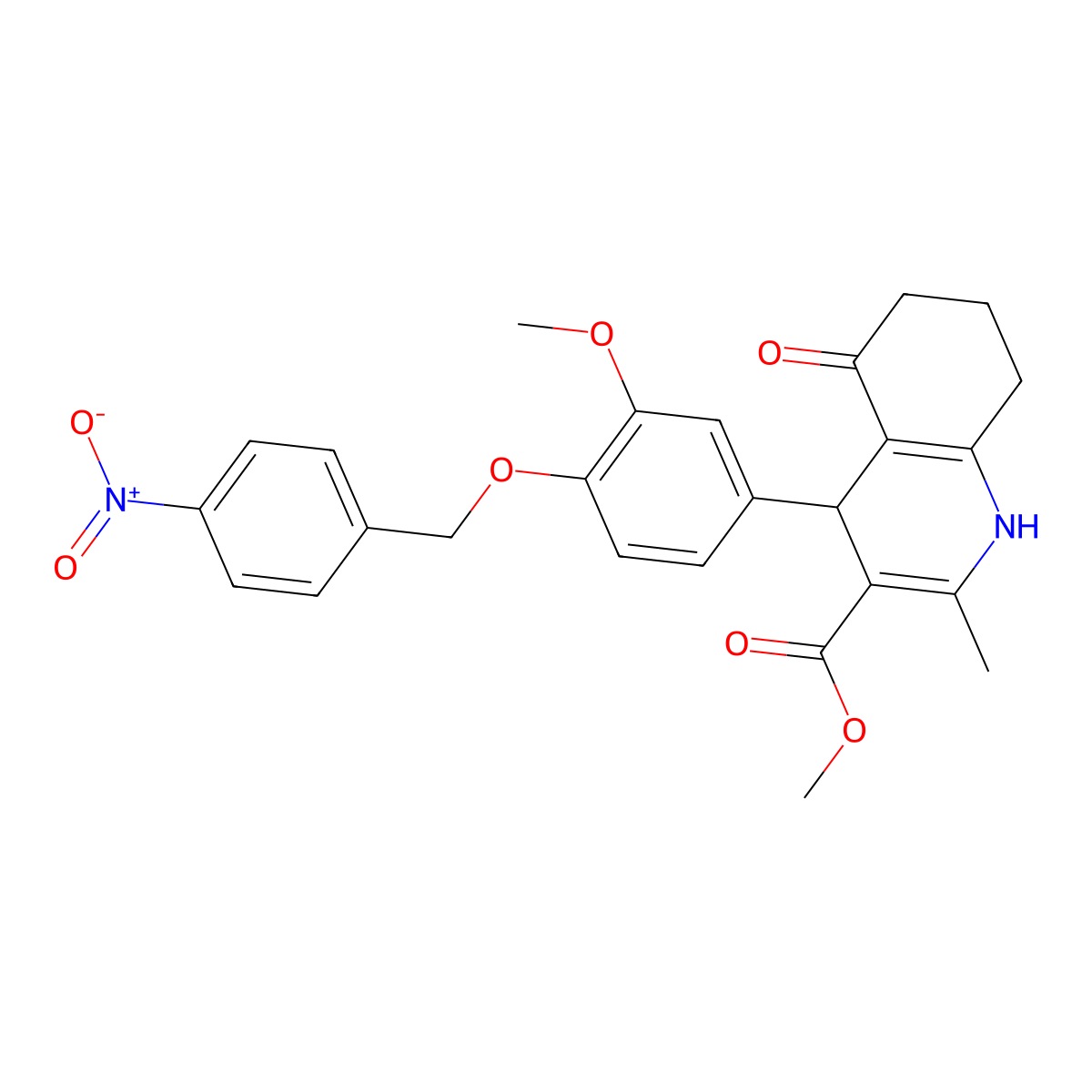 methyl 4-[3-methoxy-4-[(4-nitrophenyl)methoxy]phenyl]-2-methyl-5-oxo-4,6,7,8-tetrahydro-1H-quinoline-3-carboxylate molecular structure, CAS 397875-03-5