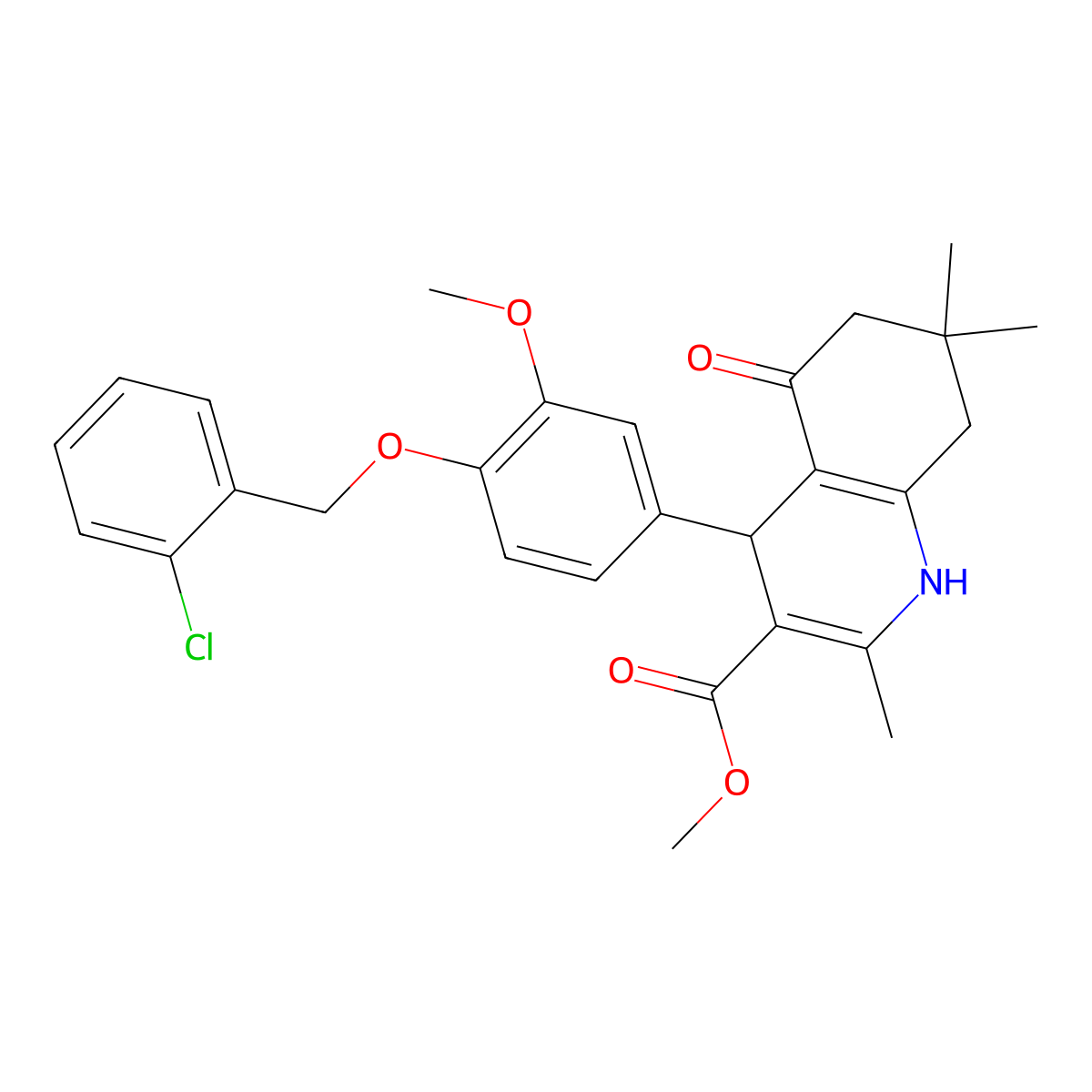 Methyl 4-{4-[(2-chlorobenzyl)oxy]-3-methoxyphenyl}-2,7,7-trimethyl-5-oxo-1,4,5,6,7,8-hexahydro-3-quinolinecarboxylate molecular structure, CAS 397875-06-8