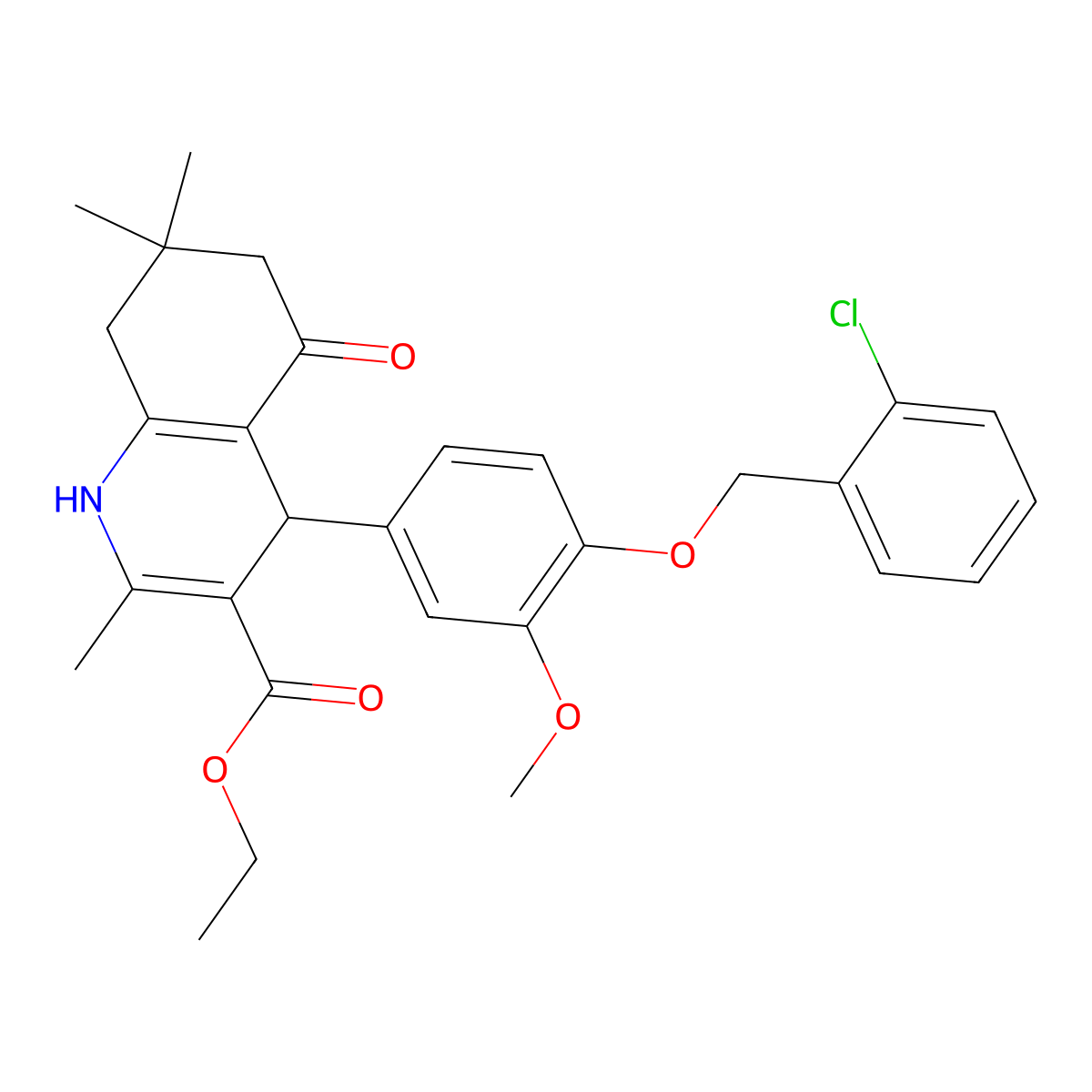 Ethyl 4-{4-[(2-chlorobenzyl)oxy]-3-methoxyphenyl}-2,7,7-trimethyl-5-oxo-1,4,5,6,7,8-hexahydro-3-quinolinecarboxylate molecular structure, CAS 397875-07-9