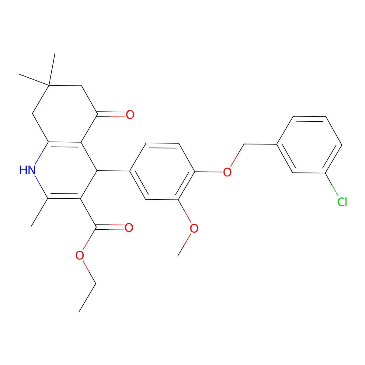 Ethyl 4-{4-[(3-chlorobenzyl)oxy]-3-methoxyphenyl}-2,7,7-trimethyl-5-oxo-1,4,5,6,7,8-hexahydro-3-quinolinecarboxylate molecular structure, CAS 397875-10-4