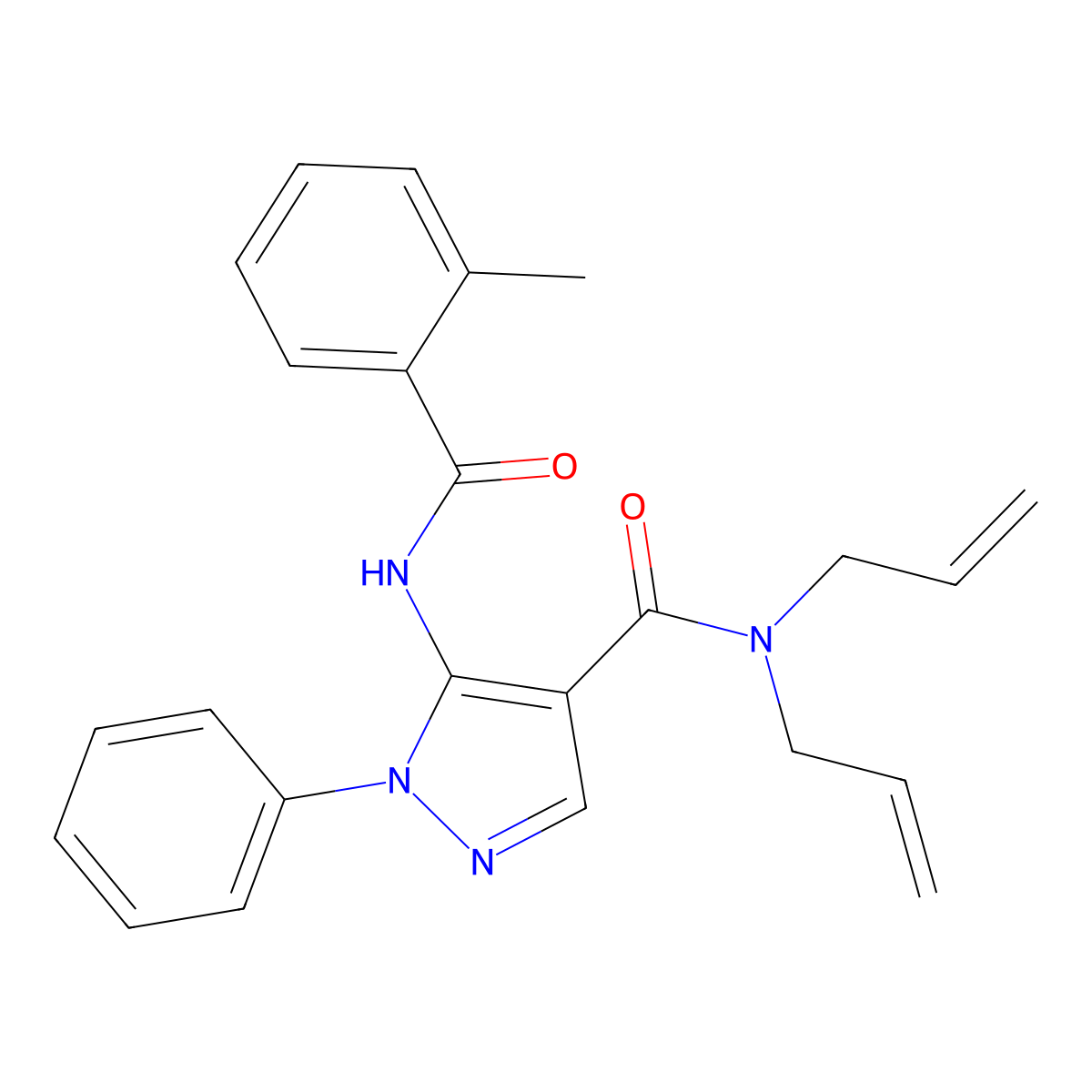 5-[(2-methylbenzoyl)amino]-1-phenyl-N,N-bis(prop-2-enyl)pyrazole-4-carboxamide molecular structure, CAS 397876-08-3