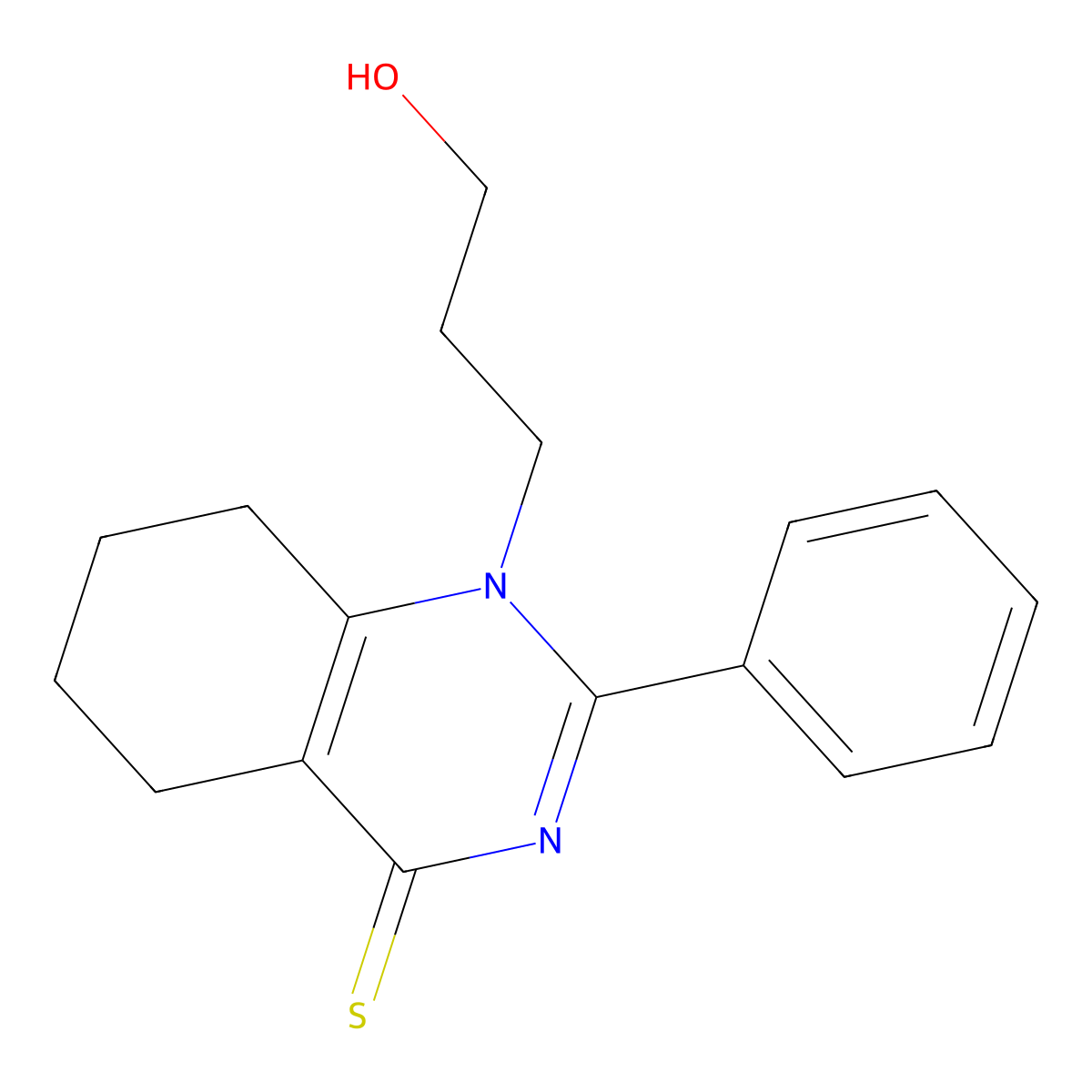 1-(3-hydroxypropyl)-2-phenyl-5,6,7,8-tetrahydroquinazoline-4(1H)-thione molecular structure, CAS 397879-67-3