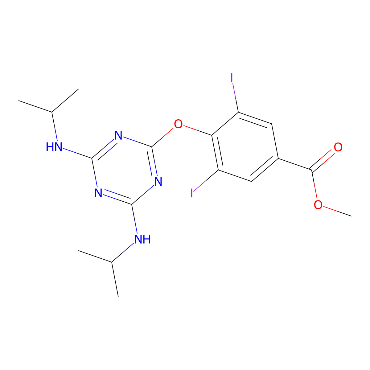 Methyl 4-[[4,6-bis[(1-methylethyl)amino]-1,3,5-triazin-2-yl]oxy]-3,5-diiodobenzoate molecular structure, CAS 397881-03-7