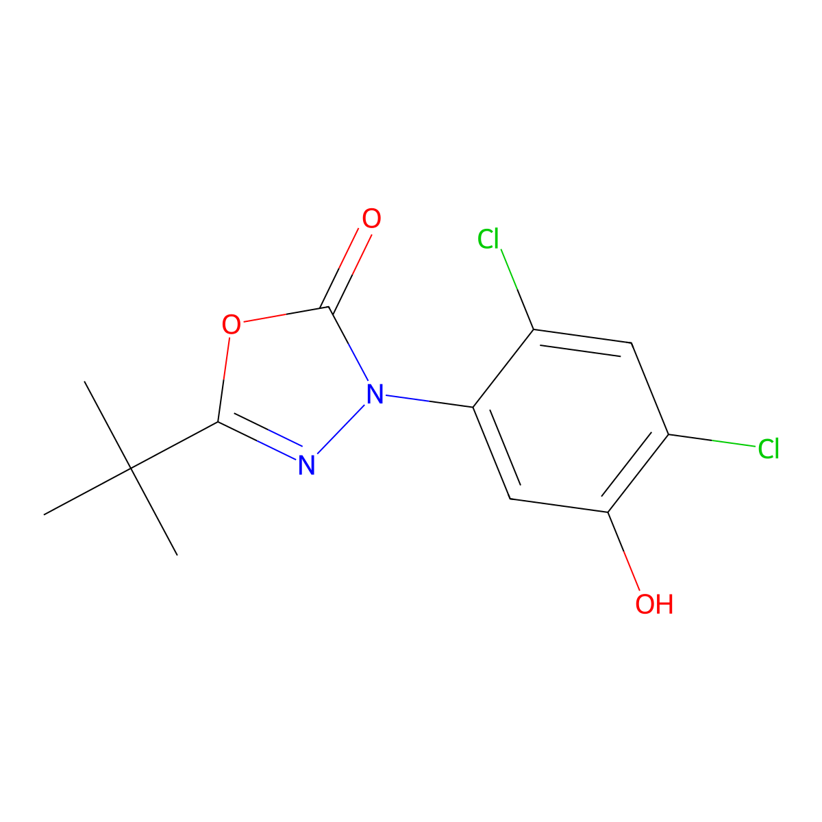 3-(2,4-Dichloro-5-hydroxyphenyl)-5-(1,1-dimethylethyl)-1,3,4-oxadiazol-2(3H)-one molecular structure, CAS 39807-19-7