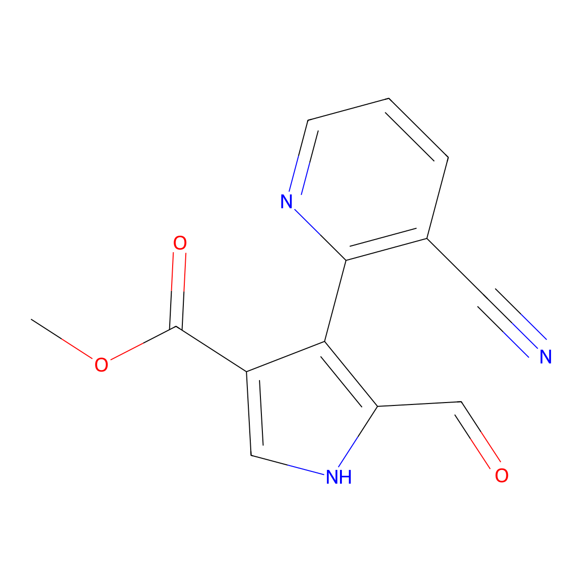 methyl 4-(3-cyanopyridin-2-yl)-5-formyl-1H-pyrrole-3-carboxylate molecular structure, CAS 398125-12-7