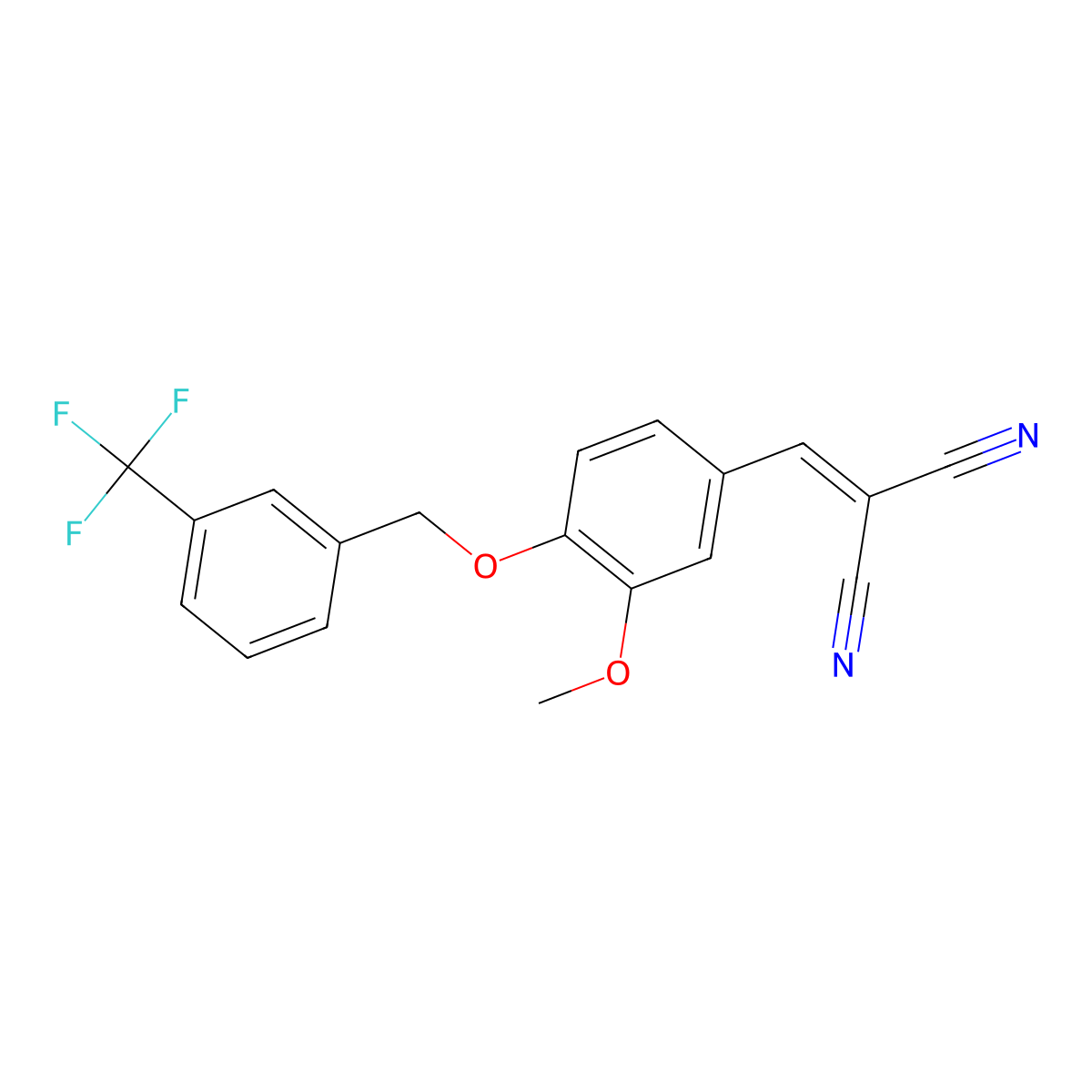 2-[(3-Methoxy-4-{[3-(trifluoromethyl)benzyl]oxy}phenyl)methylene]malononitrile molecular structure, CAS 398131-33-4