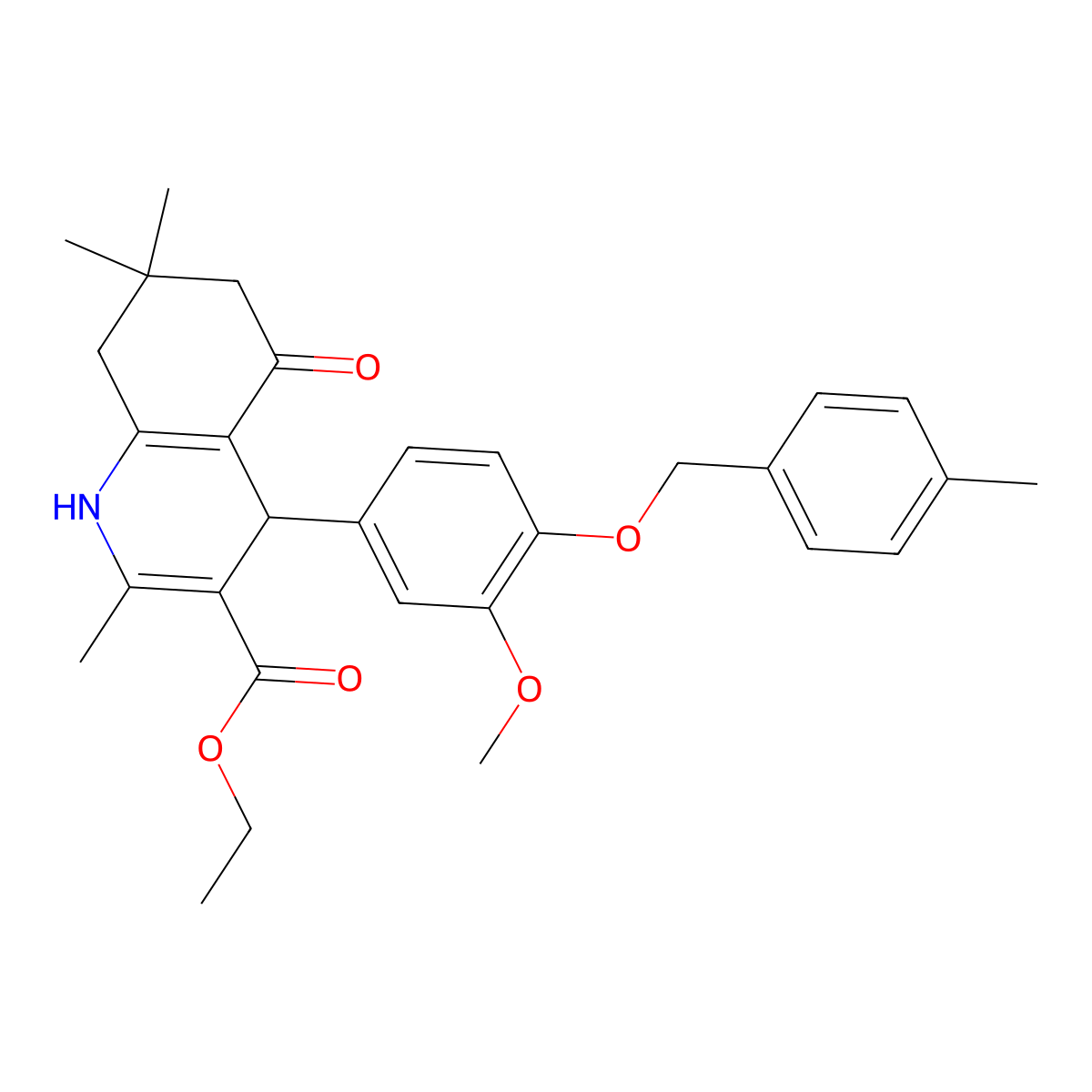 Ethyl 4-{3-methoxy-4-[(4-methylbenzyl)oxy]phenyl}-2,7,7-trimethyl-5-oxo-1,4,5,6,7,8-hexahydro-3-quinolinecarboxylate molecular structure, CAS 398136-09-9
