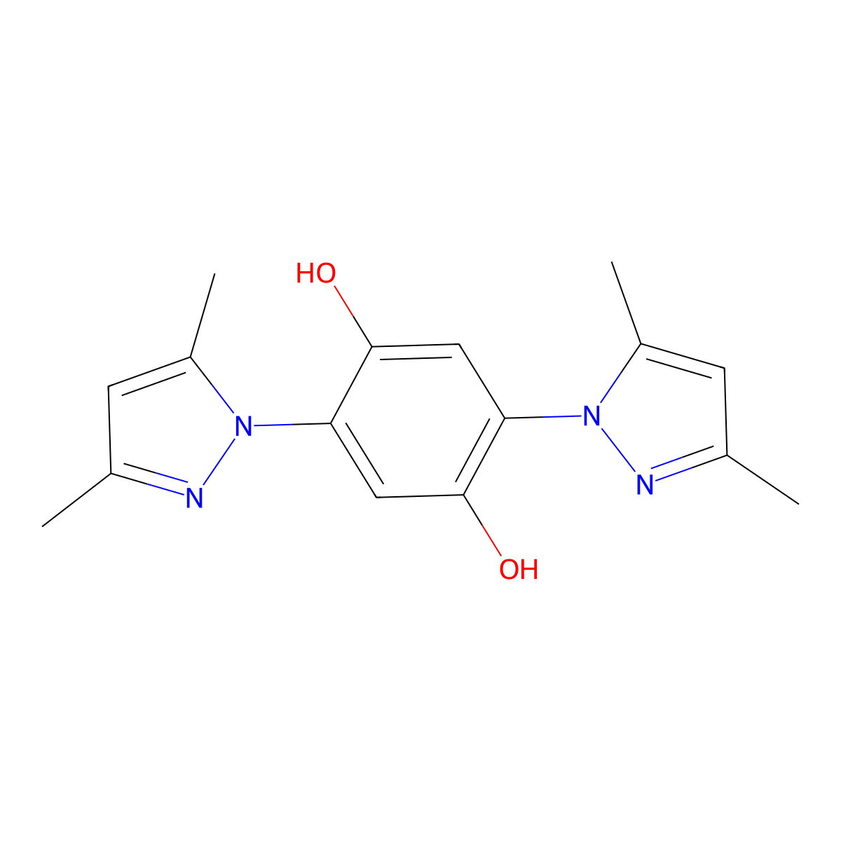 2,5-Bis(3,5-dimethylpyrazol-1-yl)benzene-1,4-diol molecular structure, CAS 39830-06-3