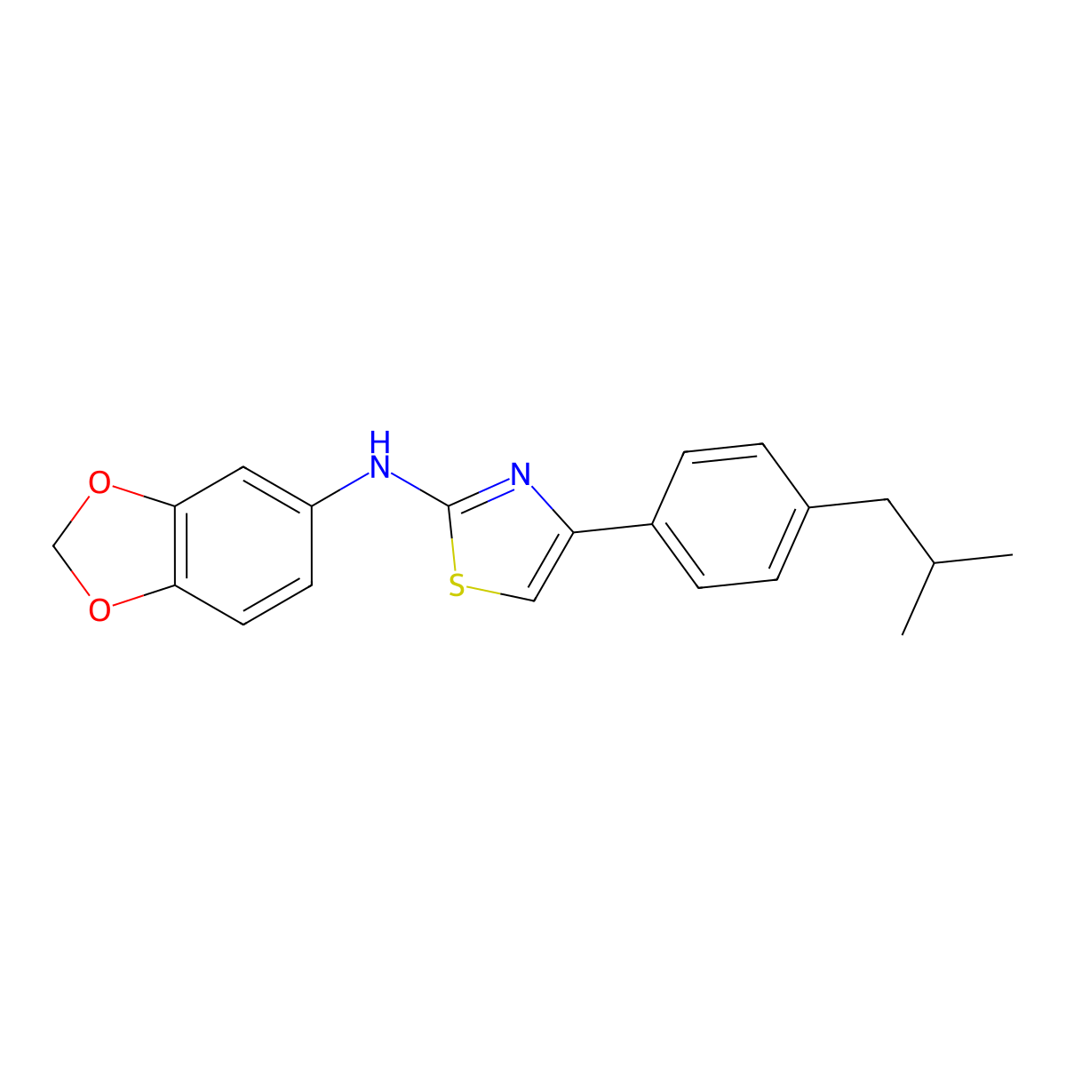 N-(1,3-benzodioxol-5-yl)-4-[4-(2-methylpropyl)phenyl]-1,3-thiazol-2-amine molecular structure, CAS 398470-26-3
