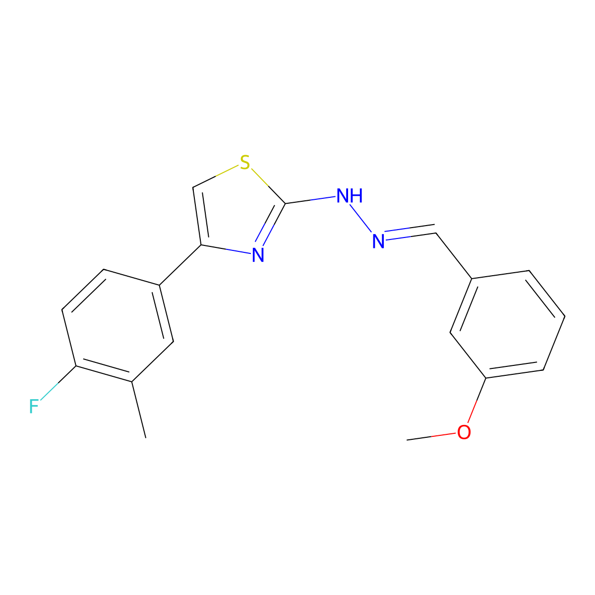 3-Methoxybenzaldehyde 2-[4-(4-fluoro-3-methylphenyl)-2-thiazolyl]hydrazone molecular structure, CAS 398470-50-3