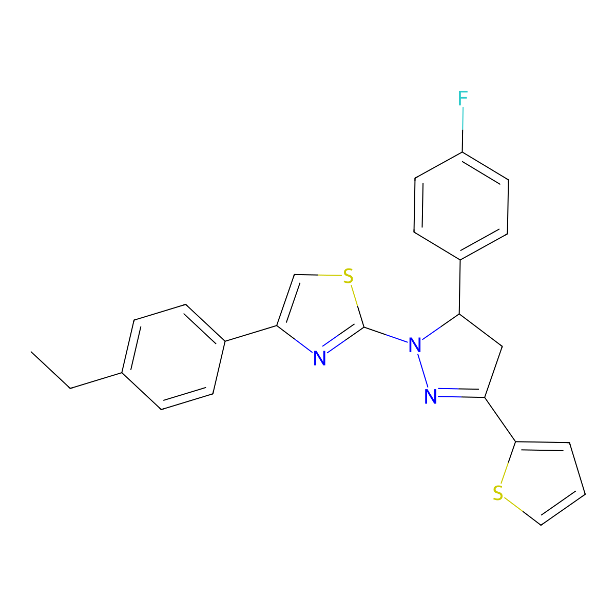 4-(4-Ethylphenyl)-2-[3-(4-fluorophenyl)-5-thiophen-2-yl-3,4-dihydropyrazol-2-yl]-1,3-thiazole molecular structure, CAS 398471-28-8