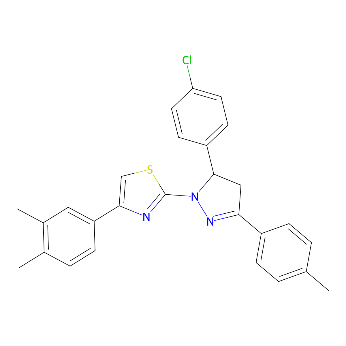 2-[5-(4-chlorophenyl)-3-(4-methylphenyl)-4,5-dihydro-1H-pyrazol-1-yl]-4-(3,4-dimethylphenyl)-1,3-thiazole molecular structure, CAS 398472-13-4