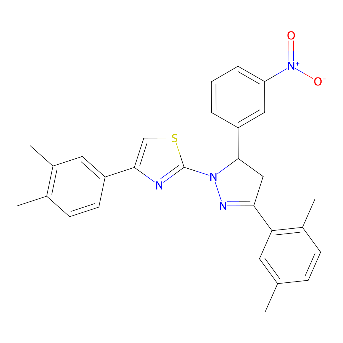 4-(3,4-Dimethylphenyl)-2-[5-(2,5-dimethylphenyl)-3-(3-nitrophenyl)-3,4-dihydropyrazol-2-yl]-1,3-thiazole molecular structure, CAS 398472-26-9