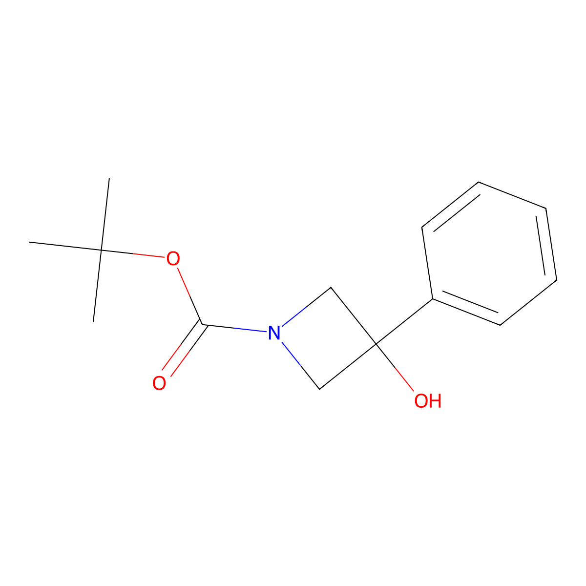 Tert-butyl 3-hydroxy-3-phenylazetidine-1-carboxylate molecular structure, CAS 398489-25-3