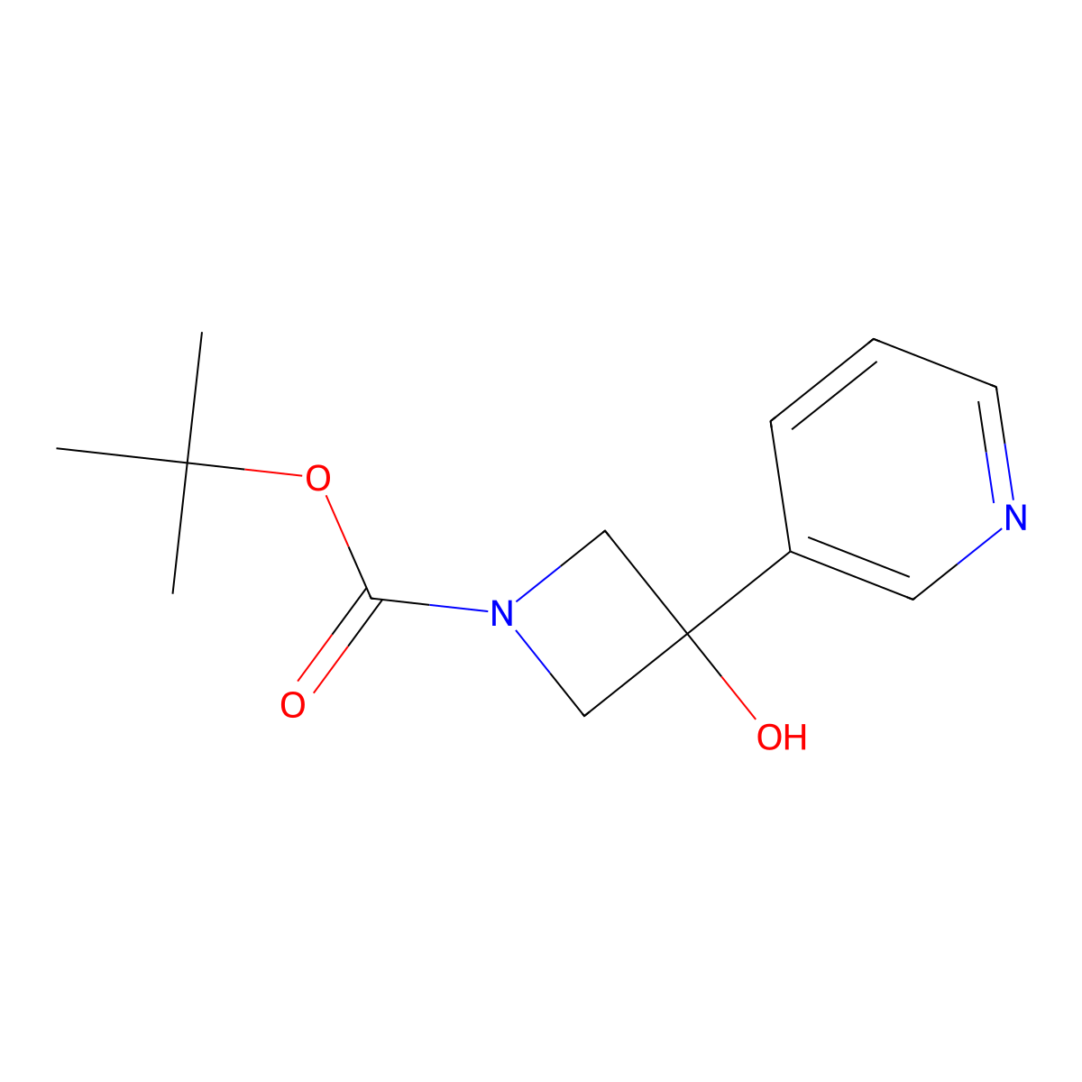 Tert-butyl 3-hydroxy-3-(pyridin-3-yl)azetidine-1-carboxylate molecular structure, CAS 398489-32-2
